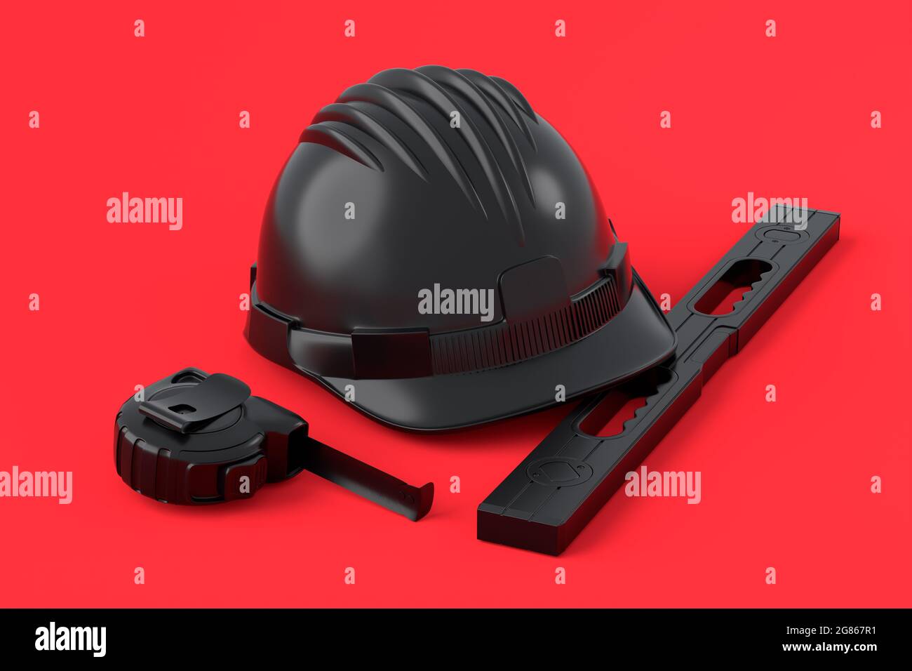 Vue isométrique des outils de construction monochromes pour la réparation et l'installation sur fond rouge et noir. rendu 3d et illustration du service bann Banque D'Images Vue isométrique des outils de construction monochromes pour la réparation et l'installation sur fond rouge et noir. rendu 3d et illustration du service bann Banque D'Images