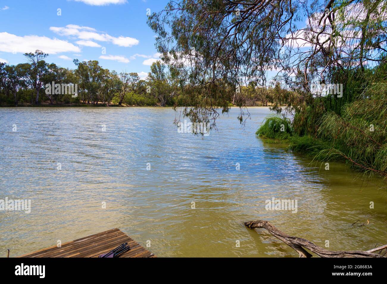 Murray River à Curlwaa, Nouvelle-Galles du Sud, frontière avec Victoria Banque D'Images Murray River à Curlwaa, Nouvelle-Galles du Sud, frontière avec Victoria Banque D'Images