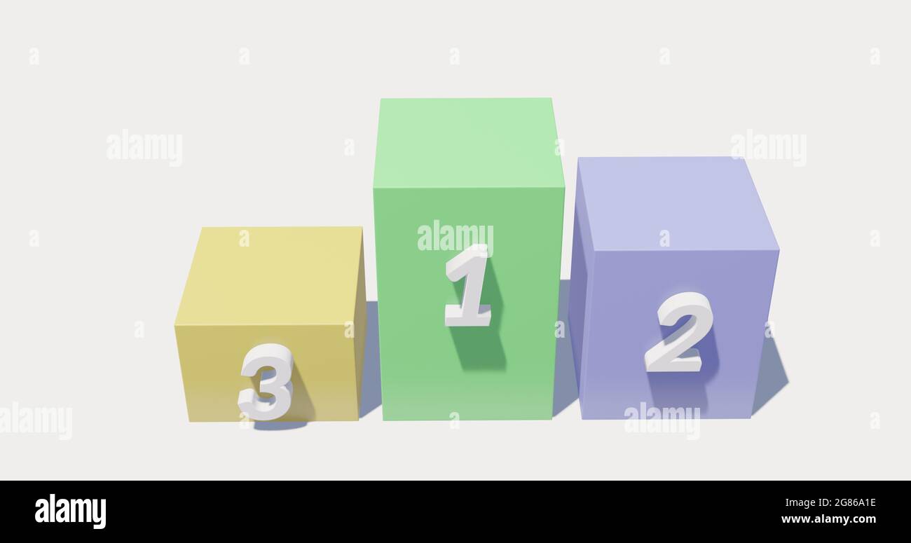 Piédestal d'attribution de différentes couleurs sur fond blanc. rendu 3d Banque D'Images
