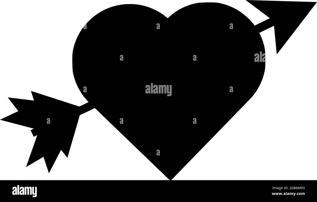 Illustration vectorielle de la silhouette noire d'un cœur traversé par une flèche Illustration de Vecteur