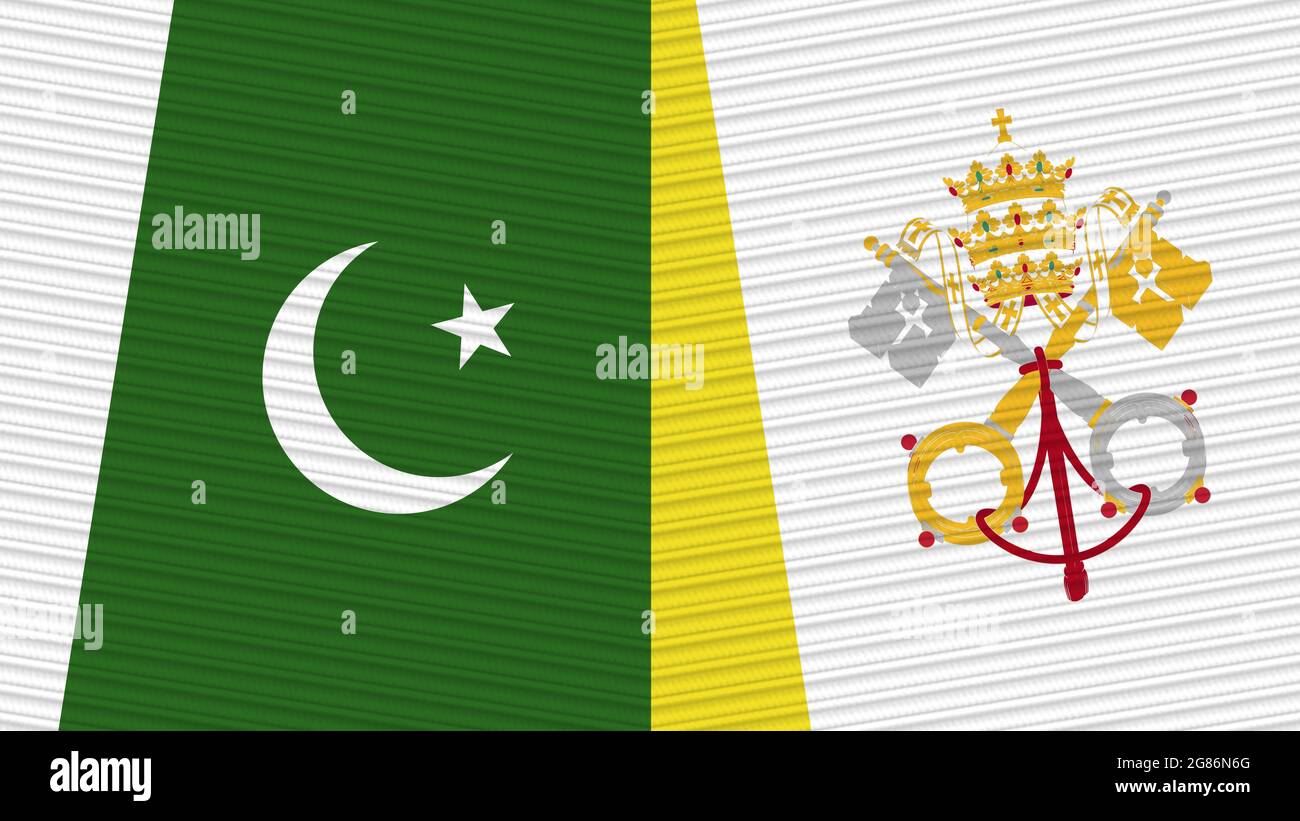 Vatican et Pakistan deux demi-drapeaux ensemble texture de tissu Illustration Banque D'Images