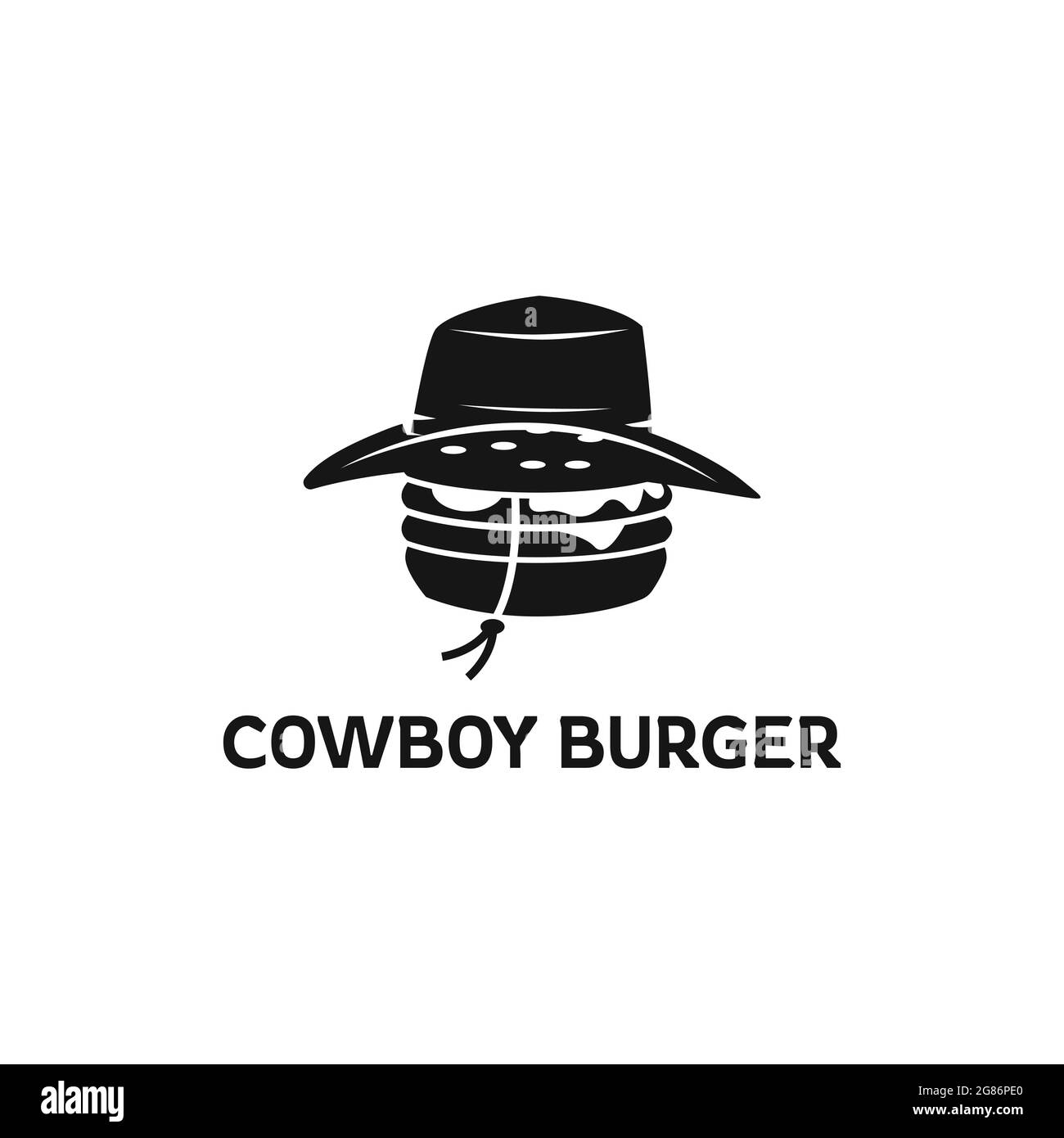 Modèle de logo Burger Vector avec chapeau de cowboy, illustration d'icône de fast food moderne, idéal pour la conception de restaurants de fast food. Illustration de Vecteur