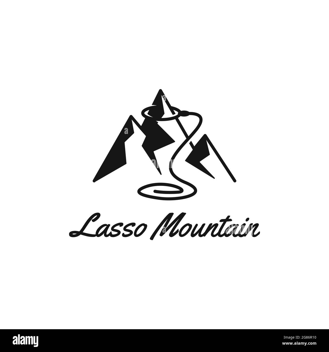 logo de montagne moderne avec corde de lasso de cow-boy, icône de cow-boy et vecteur de conception de symbole Illustration de Vecteur
