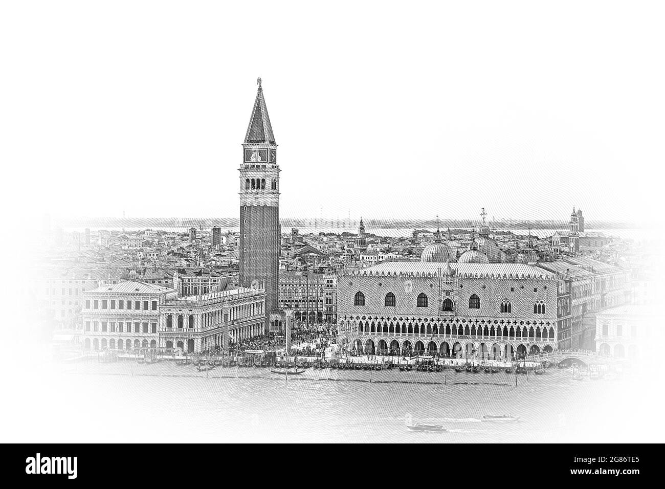 Vue aérienne au-dessus des toits de Venise à la Place St Marc avec le Campanile et le Palais des Doges Banque D'Images
