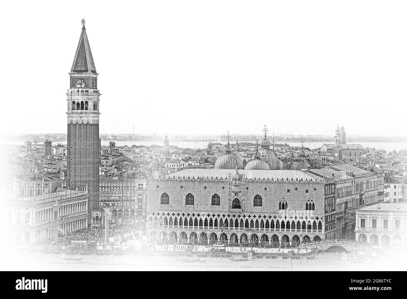 Vue aérienne au-dessus des toits de Venise à la Place St Marc avec le Campanile et le Palais des Doges Banque D'Images