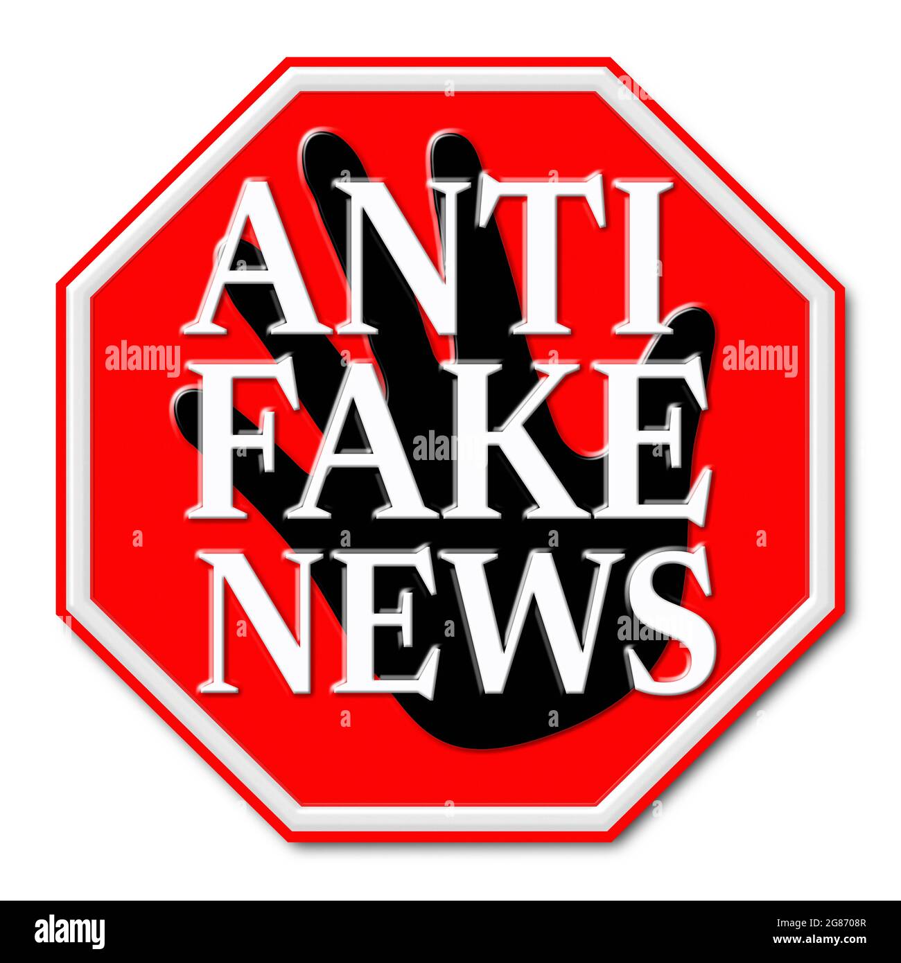 PANNEAU ANTI-FAKE NEWS isolé sur fond blanc Banque D'Images