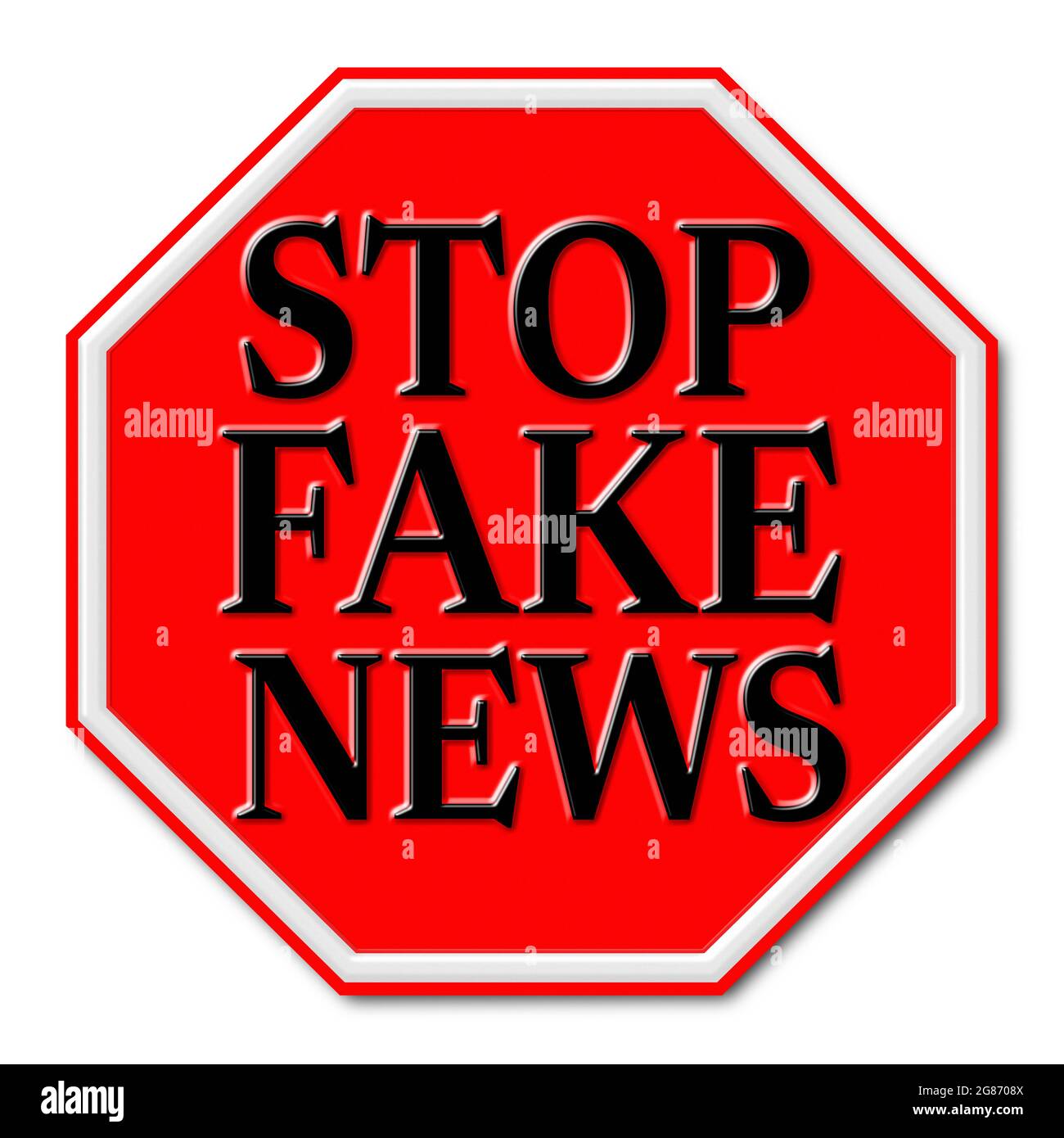 ARRÊTER LES FAUSSES INFORMATIONS en isolant sur fond blanc Banque D'Images