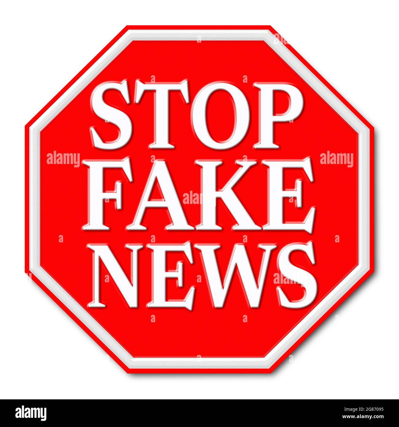 ARRÊTER LES FAUSSES INFORMATIONS en isolant sur fond blanc Banque D'Images