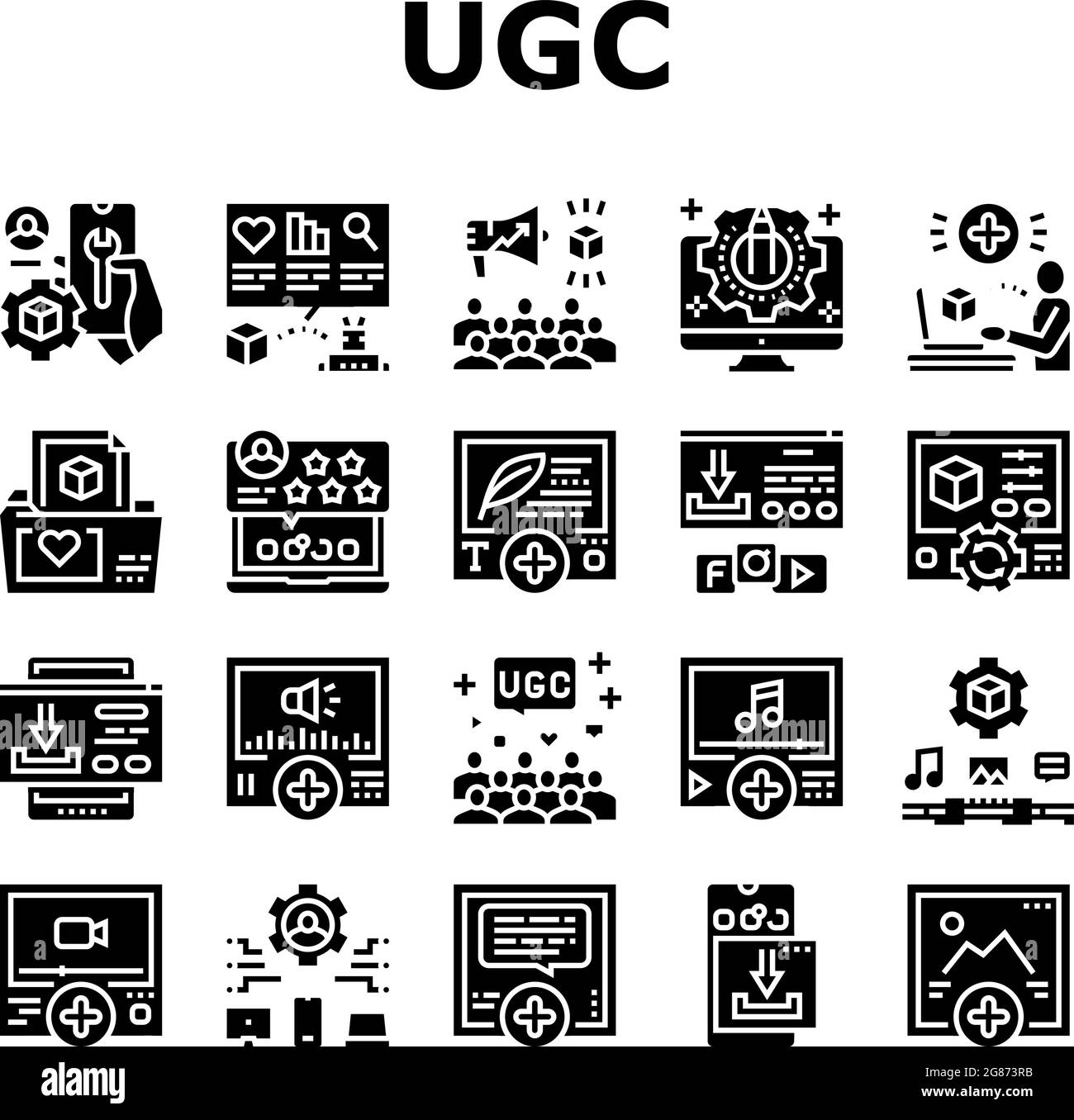 Les icônes de collection de contenu générées par l'utilisateur définissent le vecteur Illustration de Vecteur