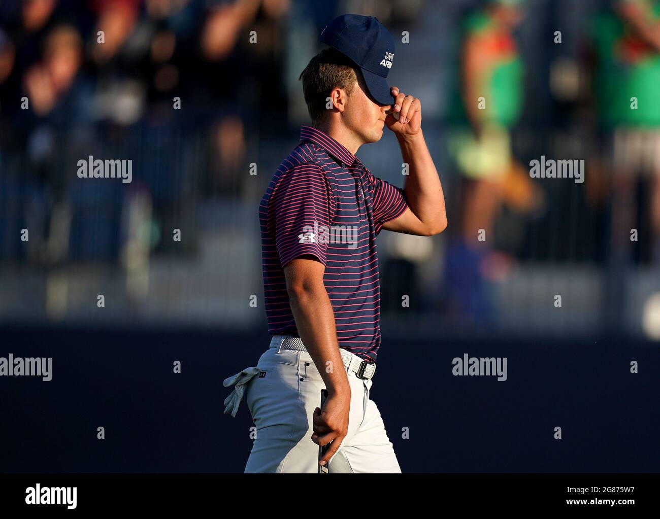 Le Jordan Spieth aux États-Unis est une occasion manquée sur le 18ème green pendant le troisième jour de l'Open au Royal St George's Golf Club à Sandwich, Kent. Date de la photo: Samedi 17 juillet 2021. Banque D'Images