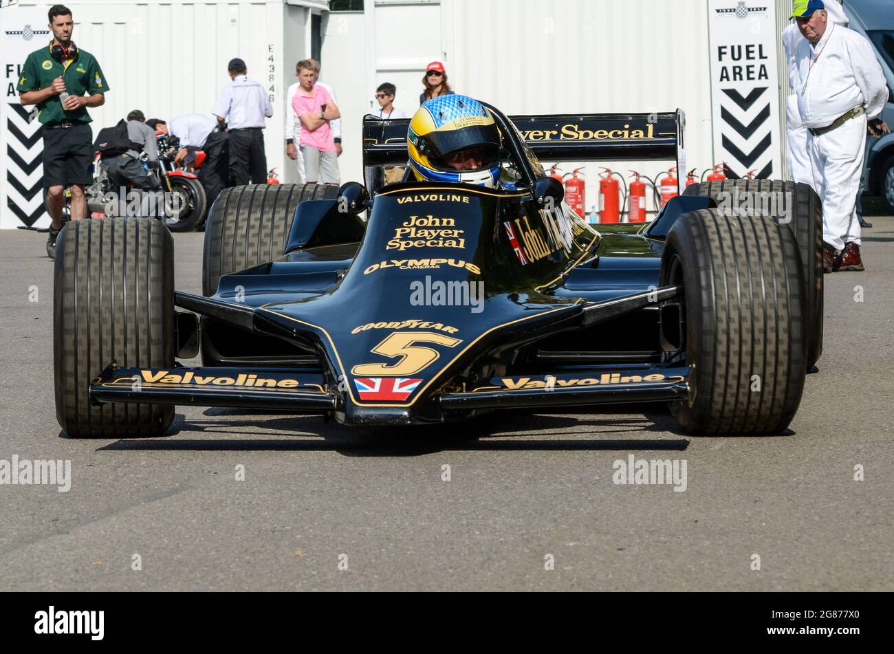 Voiture de course Lotus 79 de Formule 1 au Goodwood Festival of Speed 2013. Classic John Player Special années 1970 voiture de course de F1 vintage Banque D'Images