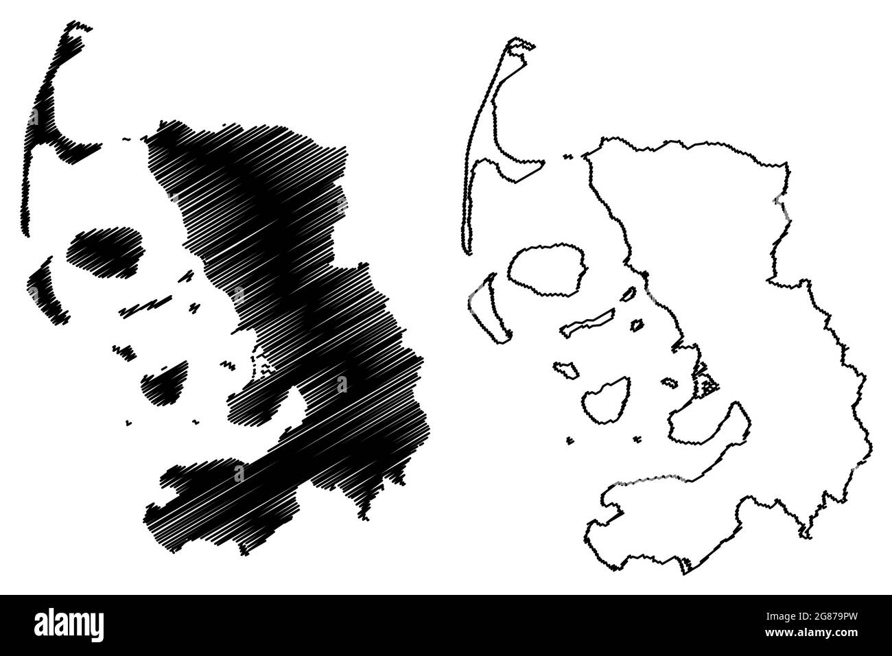 Région du Nordfriesland (République fédérale d'Allemagne, district rural, État libre du Schleswig-Holstein, Slesvig Holsten) carte illustration vectorielle, berceau Illustration de Vecteur