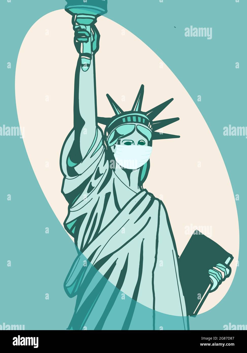 Le symbole de la Statue de la liberté prend un masque pour la pandémie Banque D'Images
