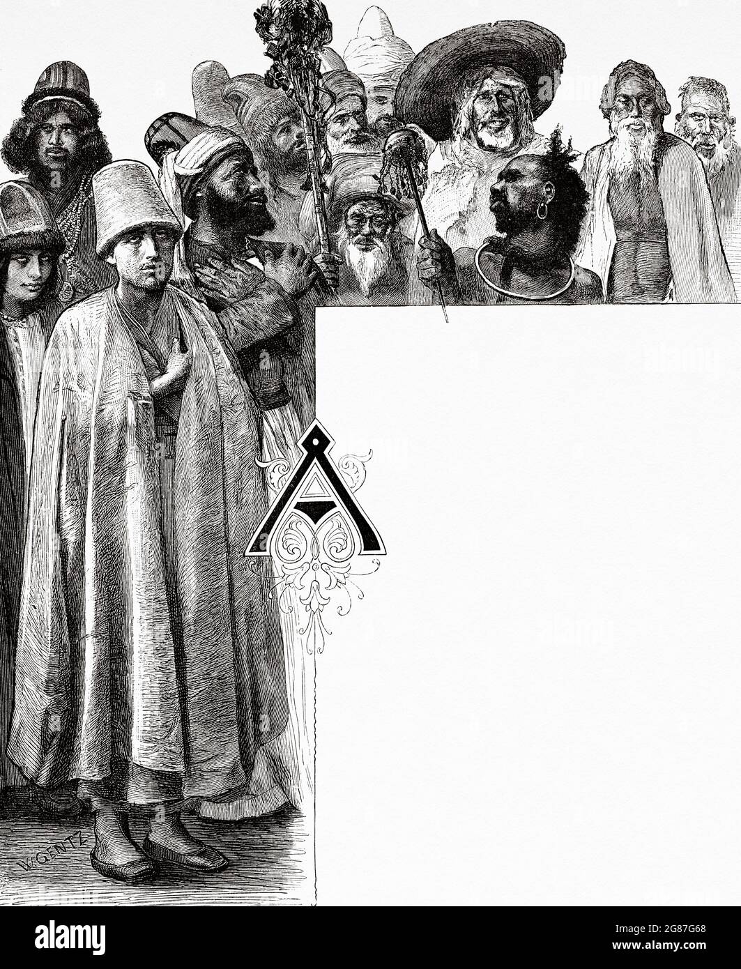 Derviches et autres saints hommes d'Égypte, d'Afrique du Nord. Ancienne illustration gravée du XIXe siècle d'El Mundo Ilustrado 1880 Banque D'Images
