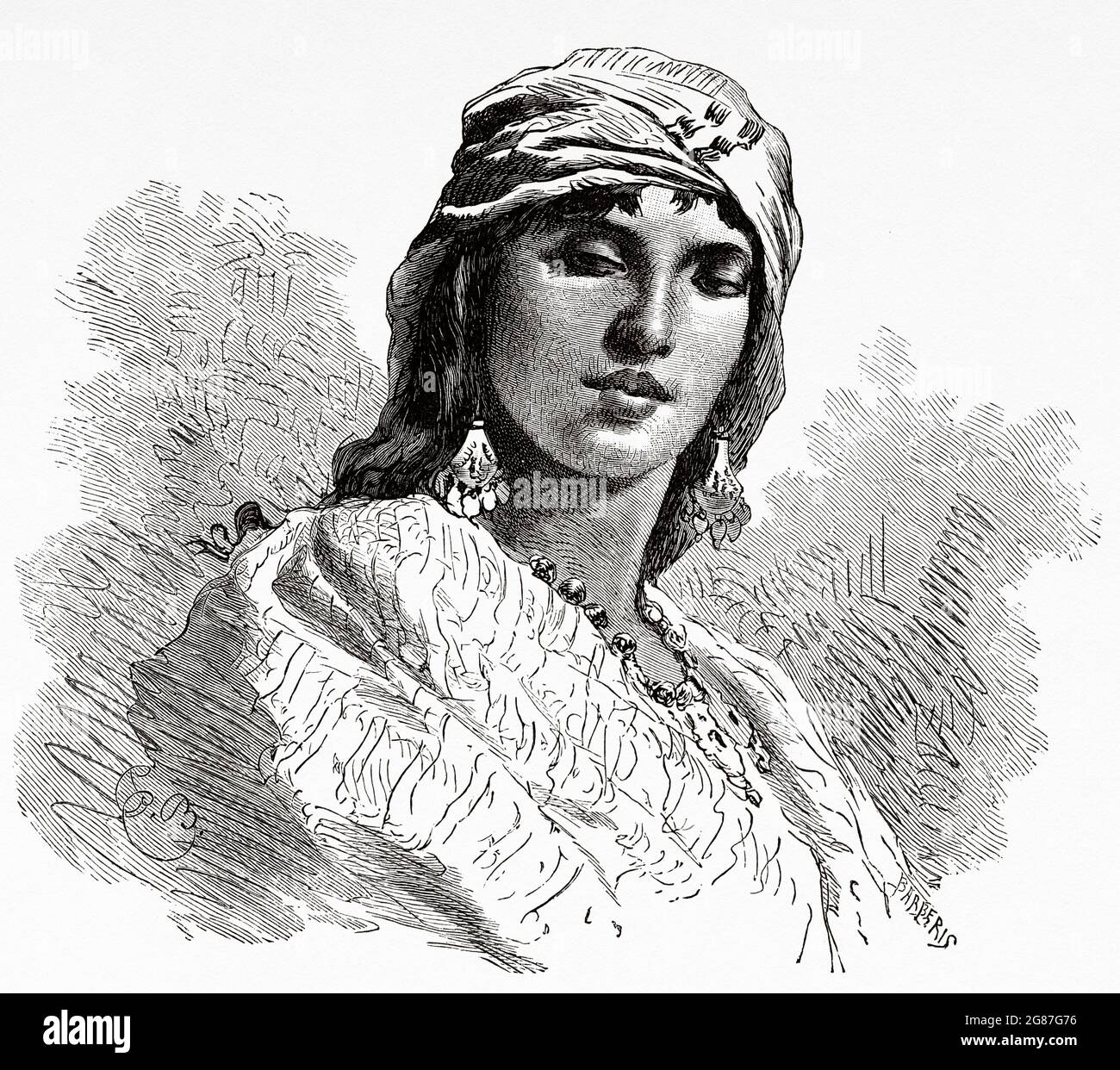 Jeune fille d'esclave marocaine en robe traditionnelle, Maroc, Maghreb.  Afrique du Nord. Ancienne illustration gravée du XIXe siècle d'El Mundo  Ilustrado 1880 Photo Stock - Alamy