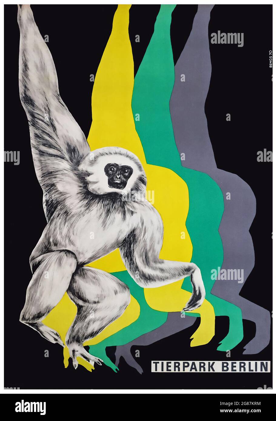 AFFICHE TIERPARK BERLIN – affiche de voyage du singe du zoo de Berlin des années 1970 – Pop Art Design. Banque D'Images