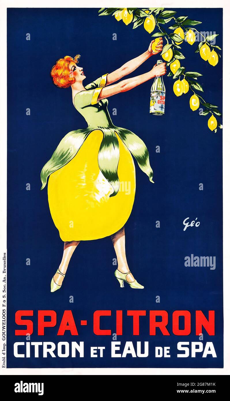 Affiche classique / annonce. Spa-citron Belgique affiche publicitaire (par Géo François, Bruxelles, c. 1925). Eau minérale du spa. « citron et eau de Spa ». Banque D'Images