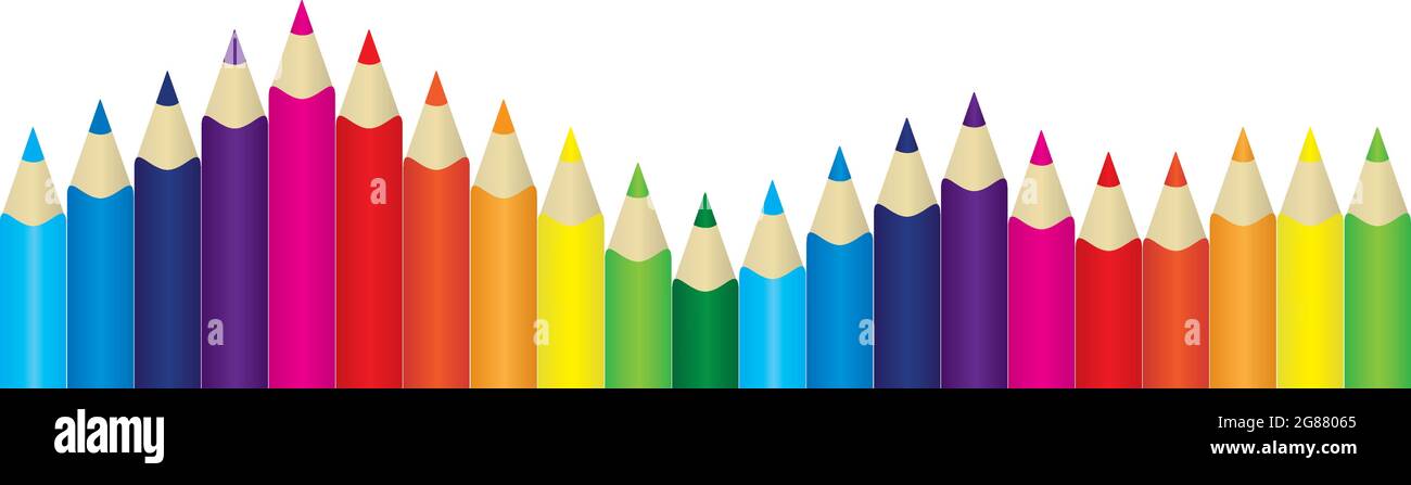 Crayons de couleur à bordure crayon alignés Image Vectorielle Stock - Alamy