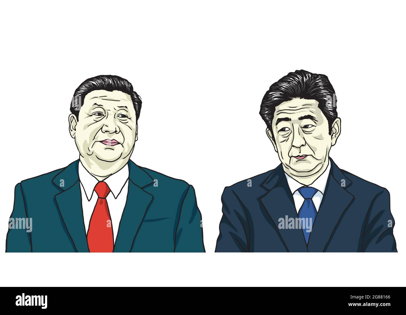 Xi Jinping avec Shinzo Abe. Illustration de dessin vectoriel en portrait Illustration de Vecteur