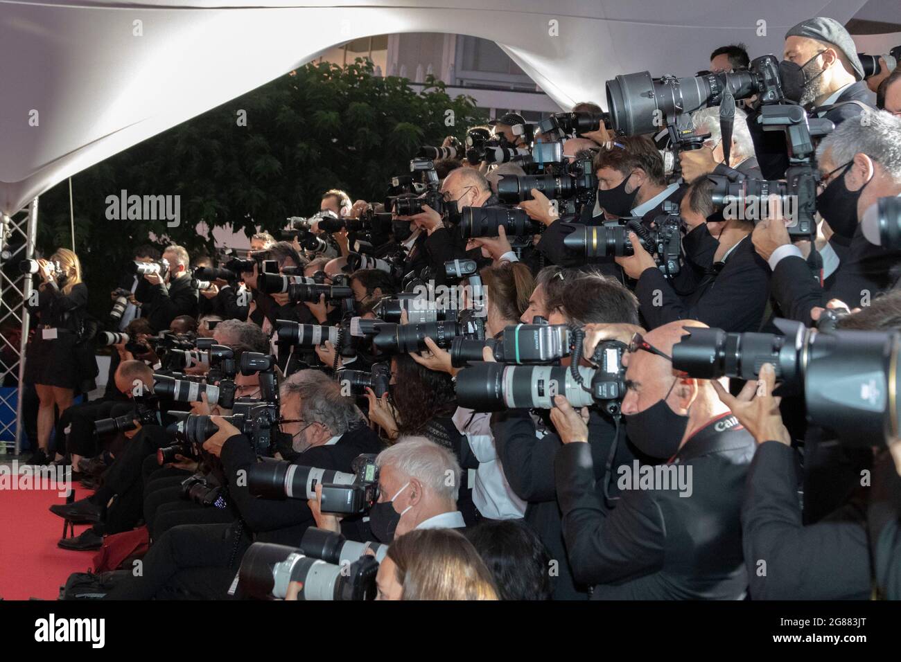 Photographes vus lors du 74e Festival annuel de Cannes au Palais des Festivals de Cannes, France, le 17 juillet 2021. Banque D'Images