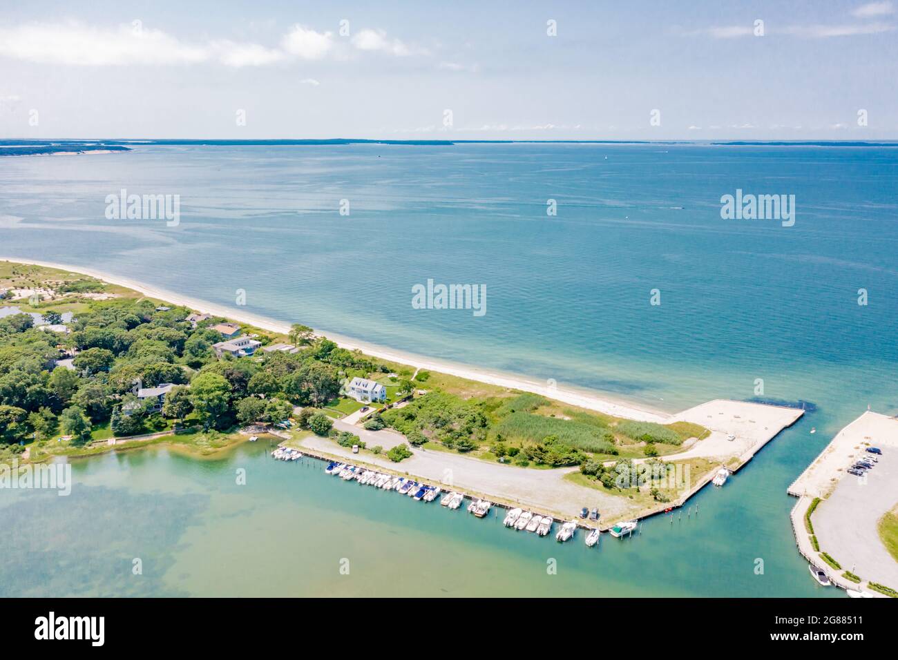 Vue aérienne de la Lion Head Beach Association, East Hampton, NY Banque D'Images