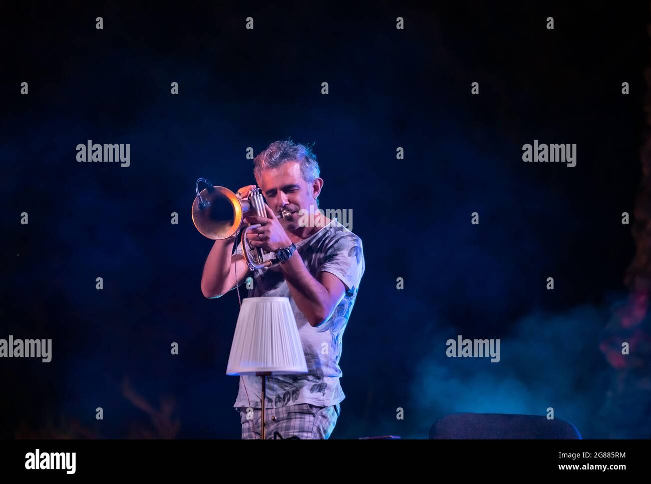 Benevento, Italie. 16 juillet 2021. “Tempo di Chet” - Paolo Fresu TrioOld Roman Theather de Benevento - Italie - Paolo Fresu (photo de Giovanni Esposito/Pacific Press/Sipa USA) Credit: SIPA USA/Alamy Live News Banque D'Images