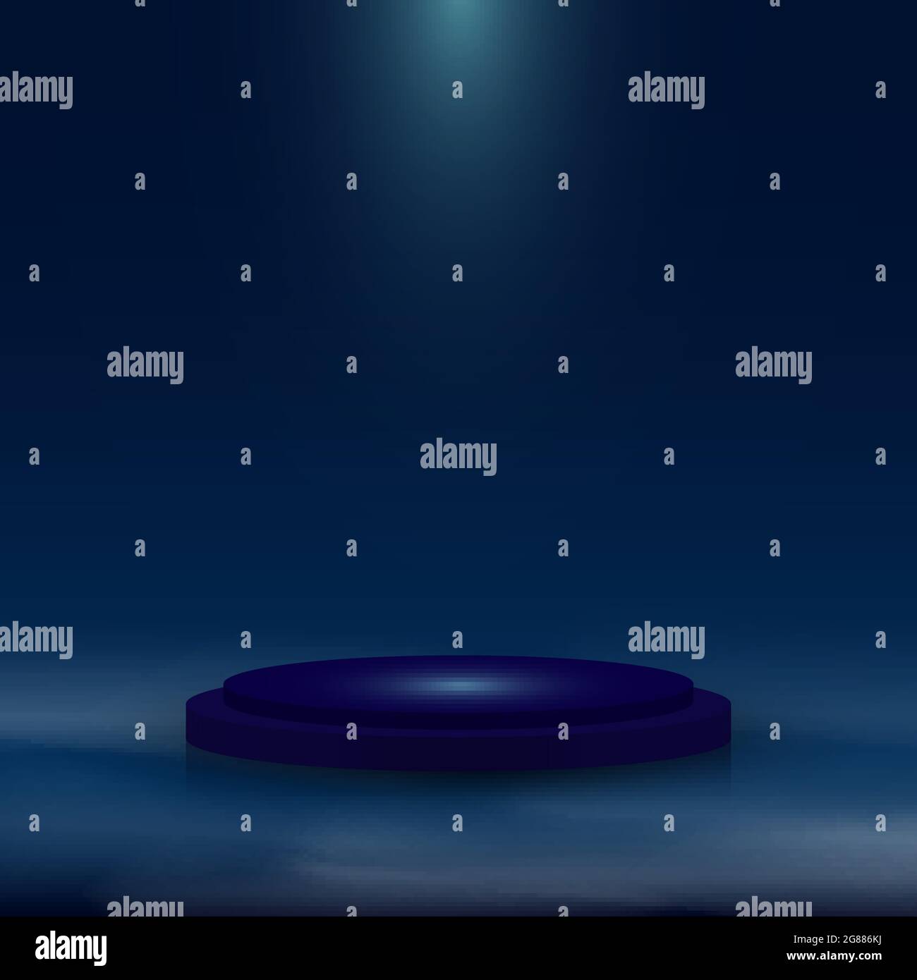 Piédestal bleu réaliste 3D avec éclairage et brume sur fond bleu foncé. Scène pour le prix, la présentation, le concert, etc. Illustrat Vector Illustration de Vecteur