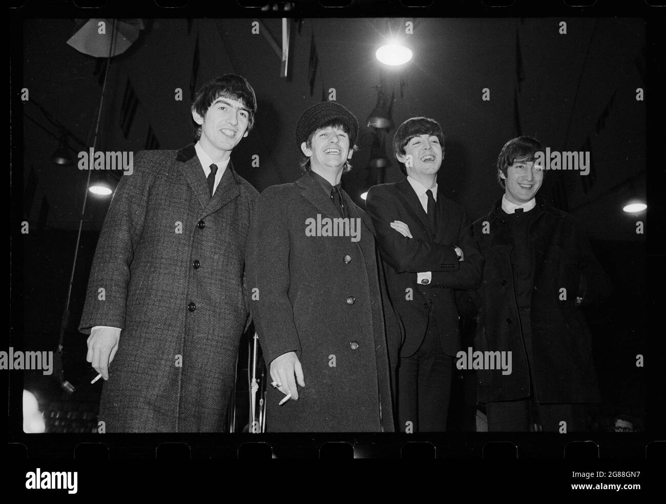 Les Beatles arrivent et conférence de presse (rock & rollers britanniques) Washington, 11 février 1964. Trikosko, Marion S., photographe. Banque D'Images