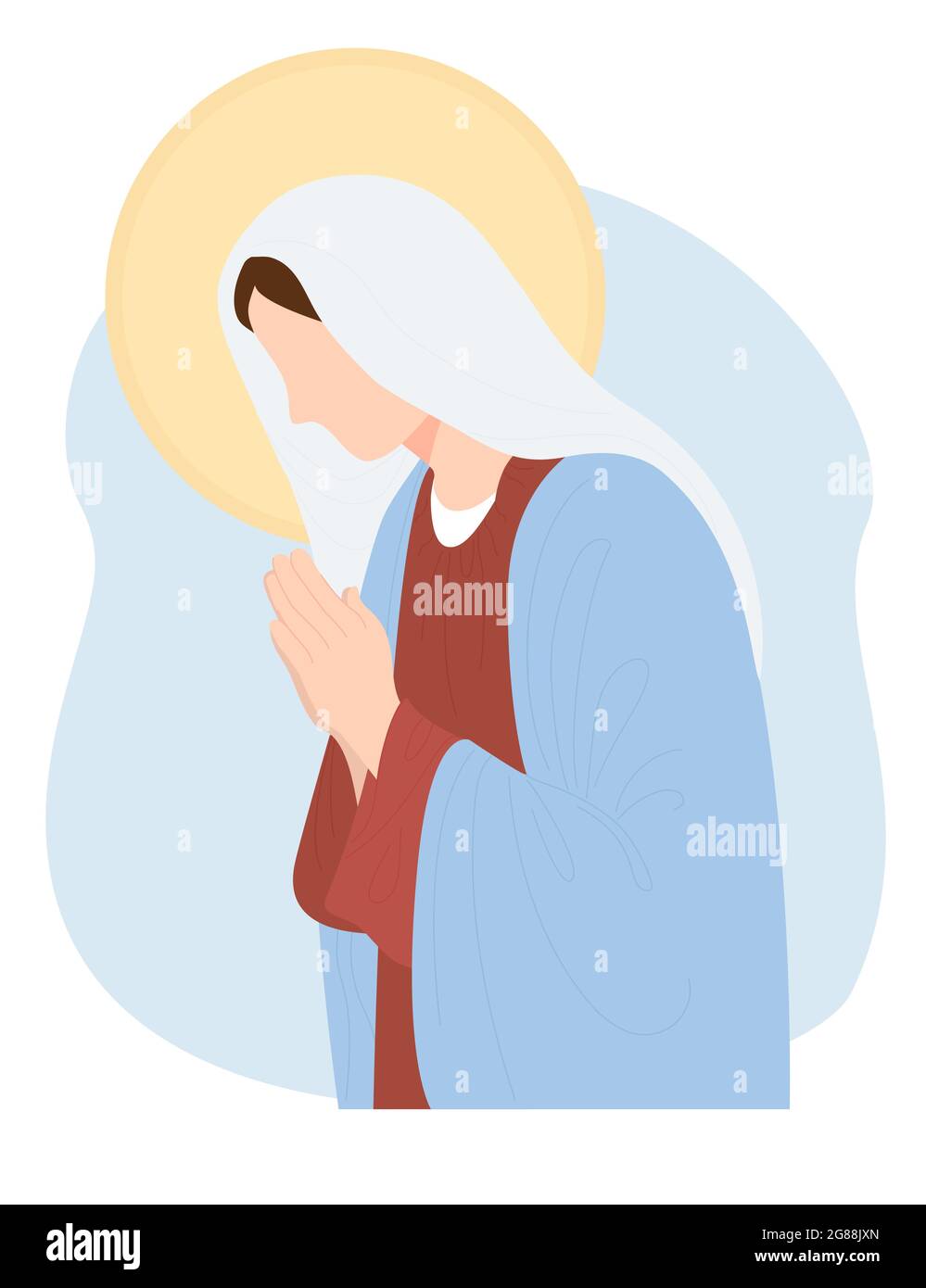 Très Saint Theotokos, Reine du ciel. La Vierge Marie, mère de Dieu prie meekly. Illustration vectorielle pour les communautés chrétiennes et catholiques, design Illustration de Vecteur