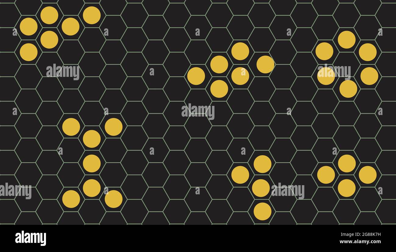 Hexagons noirs et arrière-plan abstrait de cercles jaunes Illustration de Vecteur