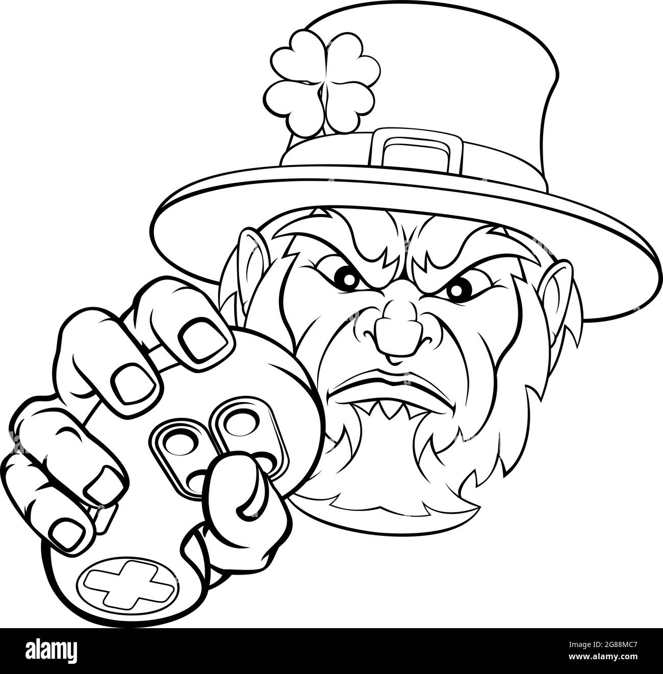 Leprechaun Gamer Mascot et contrôleur de jeux vidéo Illustration de Vecteur