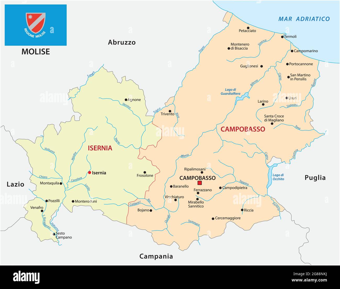 Carte administrative et politique de Molise avec drapeau Illustration de Vecteur