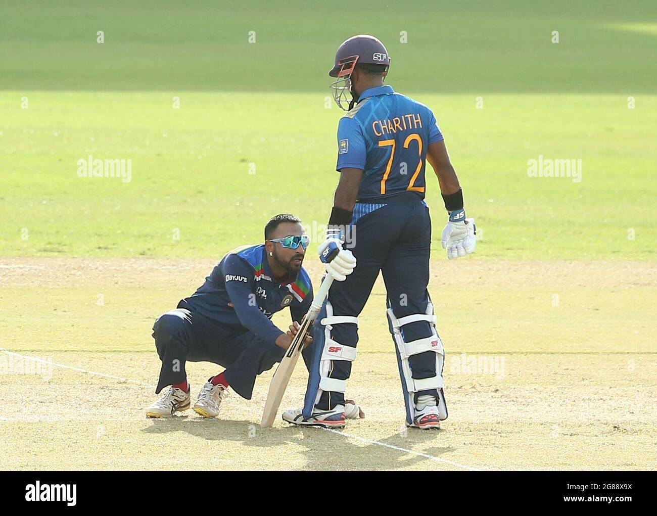 Colombo, Sri Lanka. 18 juillet 2021. Le K.pandya de l'Inde lors du premier match international de cricket d'une journée (ODI) entre le Sri Lanka et l'Inde au stade R.Premadasa à Colombo le 18 juillet 2021. (Credit image: © Pradeep Dambarage/ZUMA Press Wire) Banque D'Images