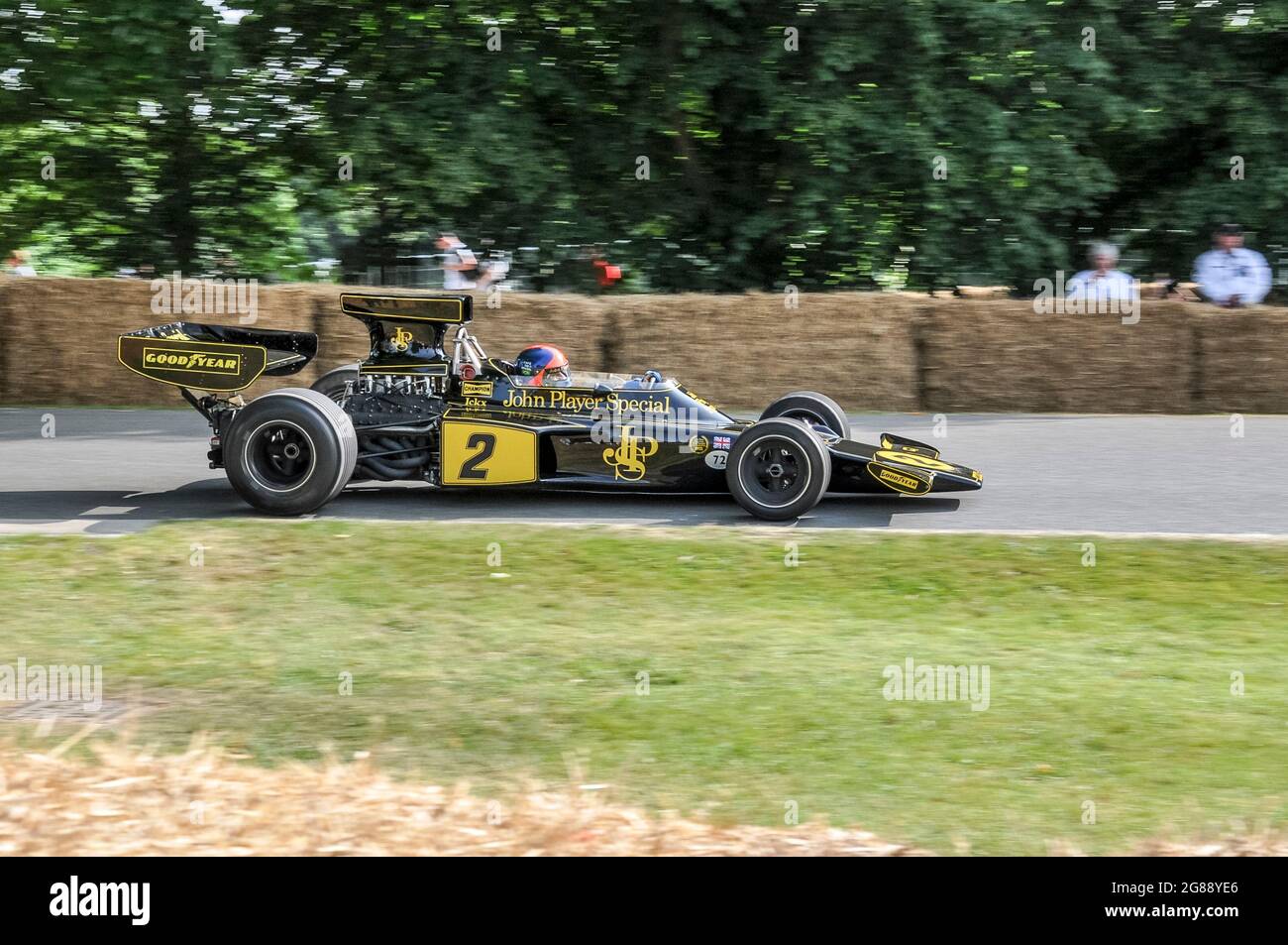 Lotus 72 Formule 1, voiture de course Grand Prix sur la colline au Goodwood Festival of Speed 2013. Voiture Jacky Ickx. Voiture de course F1 des années 1970 Banque D'Images
