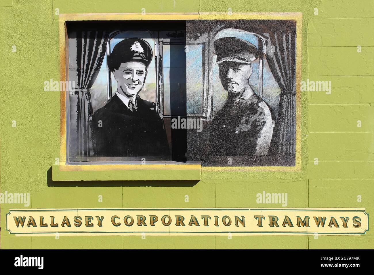 Wallasey Corporation Tramways Street Art à New Brighton, Wirral, Royaume-Uni Banque D'Images