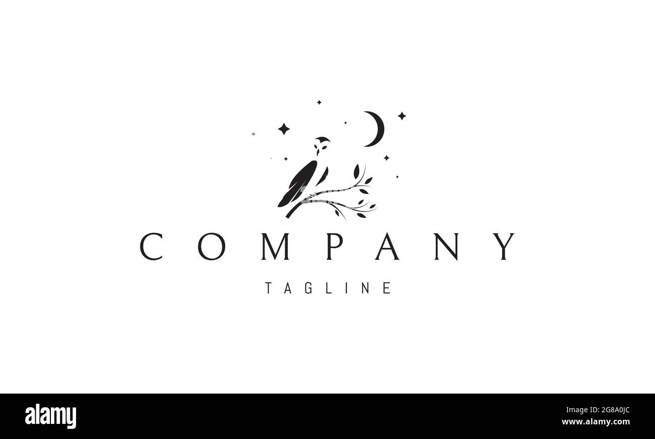 Logo vectoriel dans lequel une image abstraite d'un hibou assis sur une branche contre le fond de la lune et des étoiles. Illustration de Vecteur Logo vectoriel dans lequel une image abstraite d'un hibou assis sur une branche contre le fond de la lune et des étoiles. Illustration de Vecteur