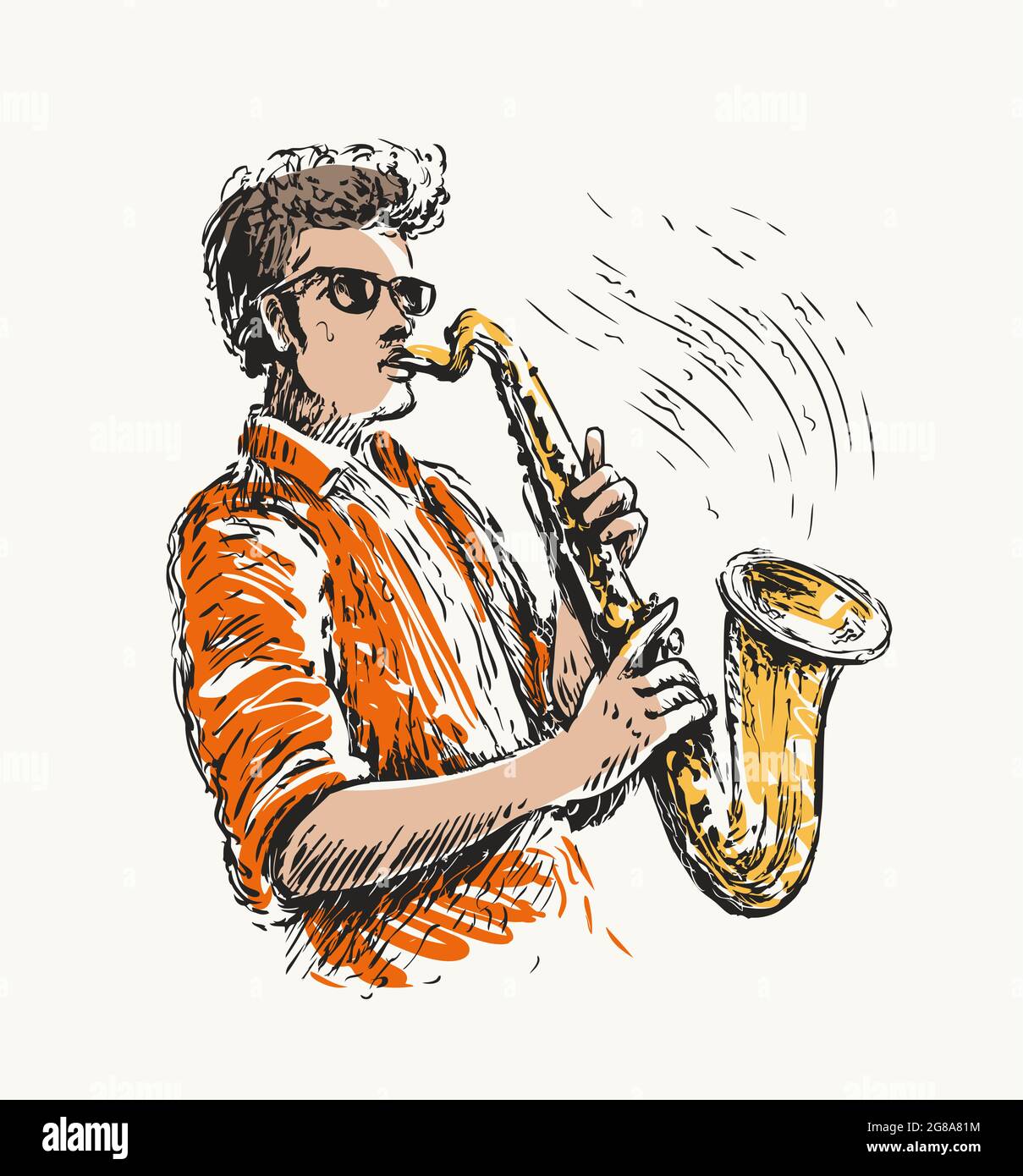 Homme jouant au saxophone. Illustration du vecteur de performance mélodique Solo Illustration de Vecteur