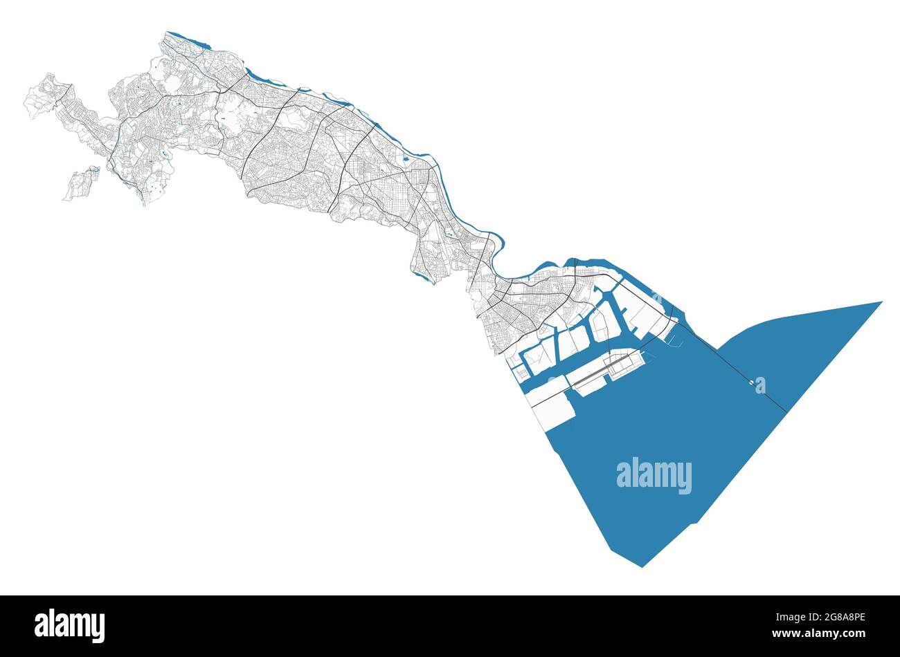 Carte Kawasaki. Carte détaillée du quartier administratif de la ville de Kawasaki. Panorama urbain. Illustration vectorielle libre de droits. Carte avec autoroutes, stre Illustration de Vecteur