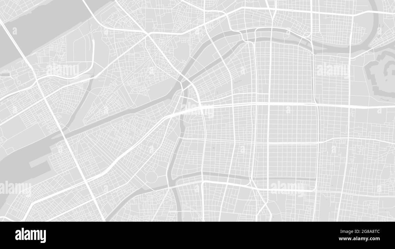 Carte d'arrière-plan vectorielle de la ville d'Osaka, blanc et gris clair, illustration de la cartographie des rues et de l'eau. Format écran large, design numérique plat str Illustration de Vecteur