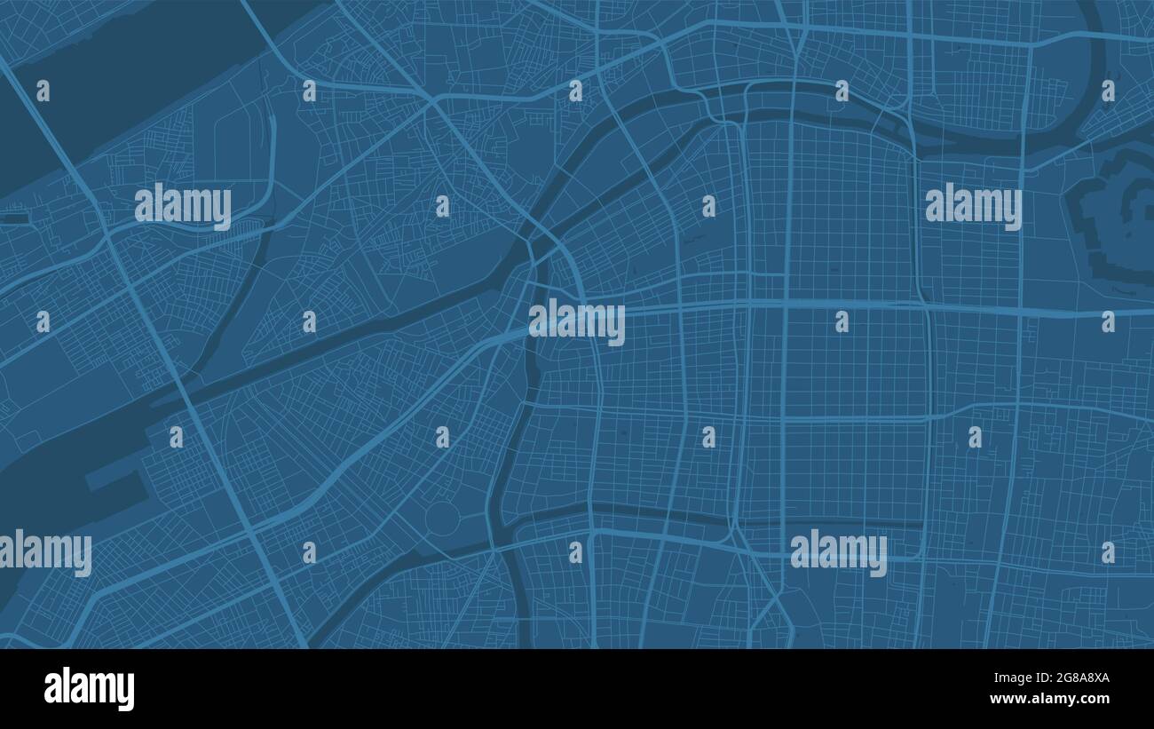 Illustration de la carte d'arrière-plan vectorielle de la région bleue d'Osaka, des rues et de la cartographie de l'eau. Format écran large, design plat numérique streetmap. Illustration de Vecteur