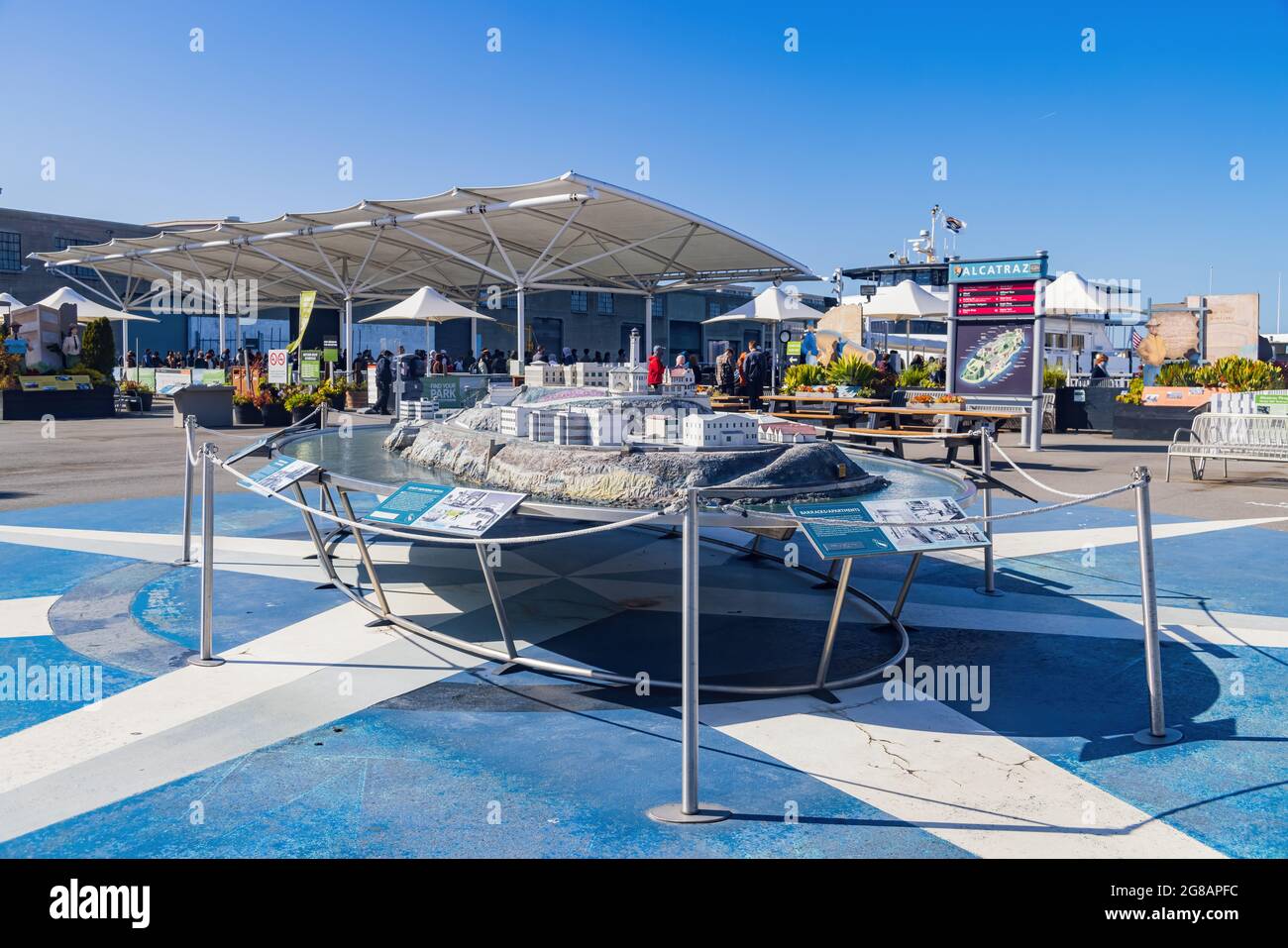 San Francisco, le 19 MAI 2021 - vue imprenable sur la salle d'attente des croisières Alcatraz City Cruises Banque D'Images