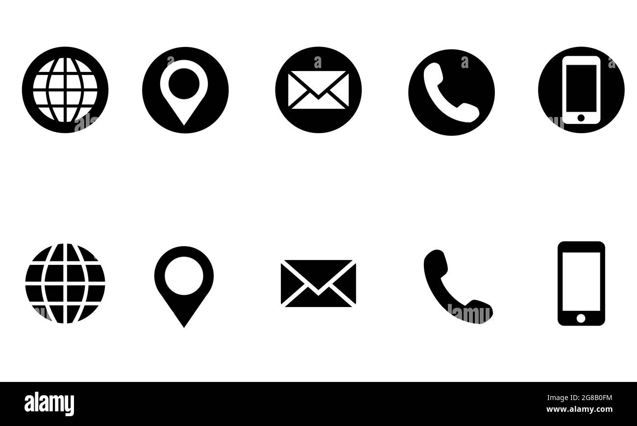 Ensemble d'icônes comprenant le site Web, l'adresse ou la position, le ...