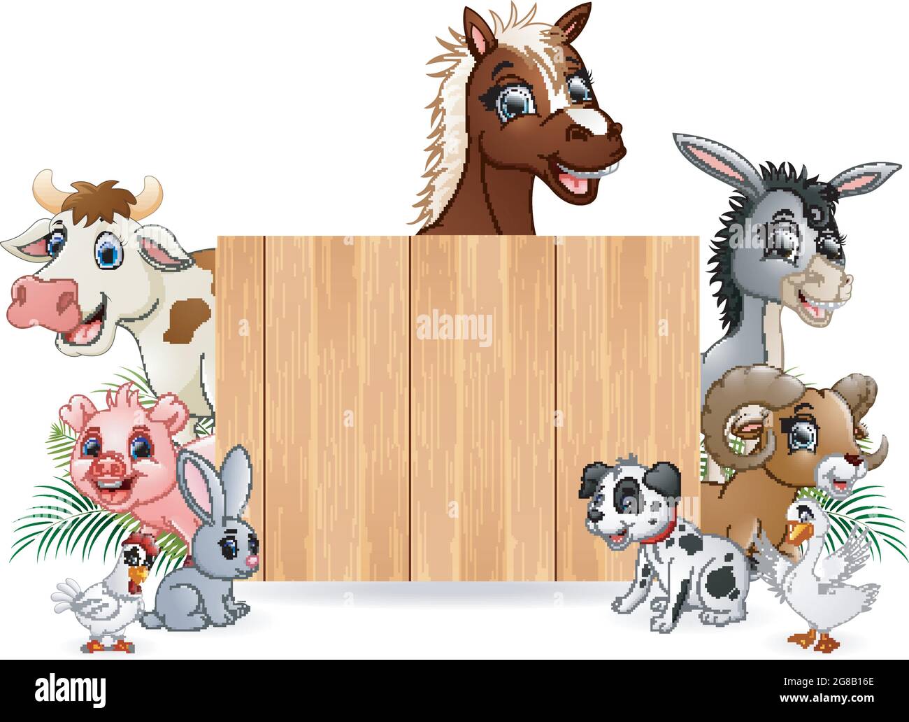 Animaux de ferme avec un panneau blanc bambou Illustration de Vecteur