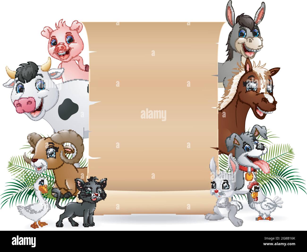 Animaux de ferme avec un papier vierge Illustration de Vecteur
