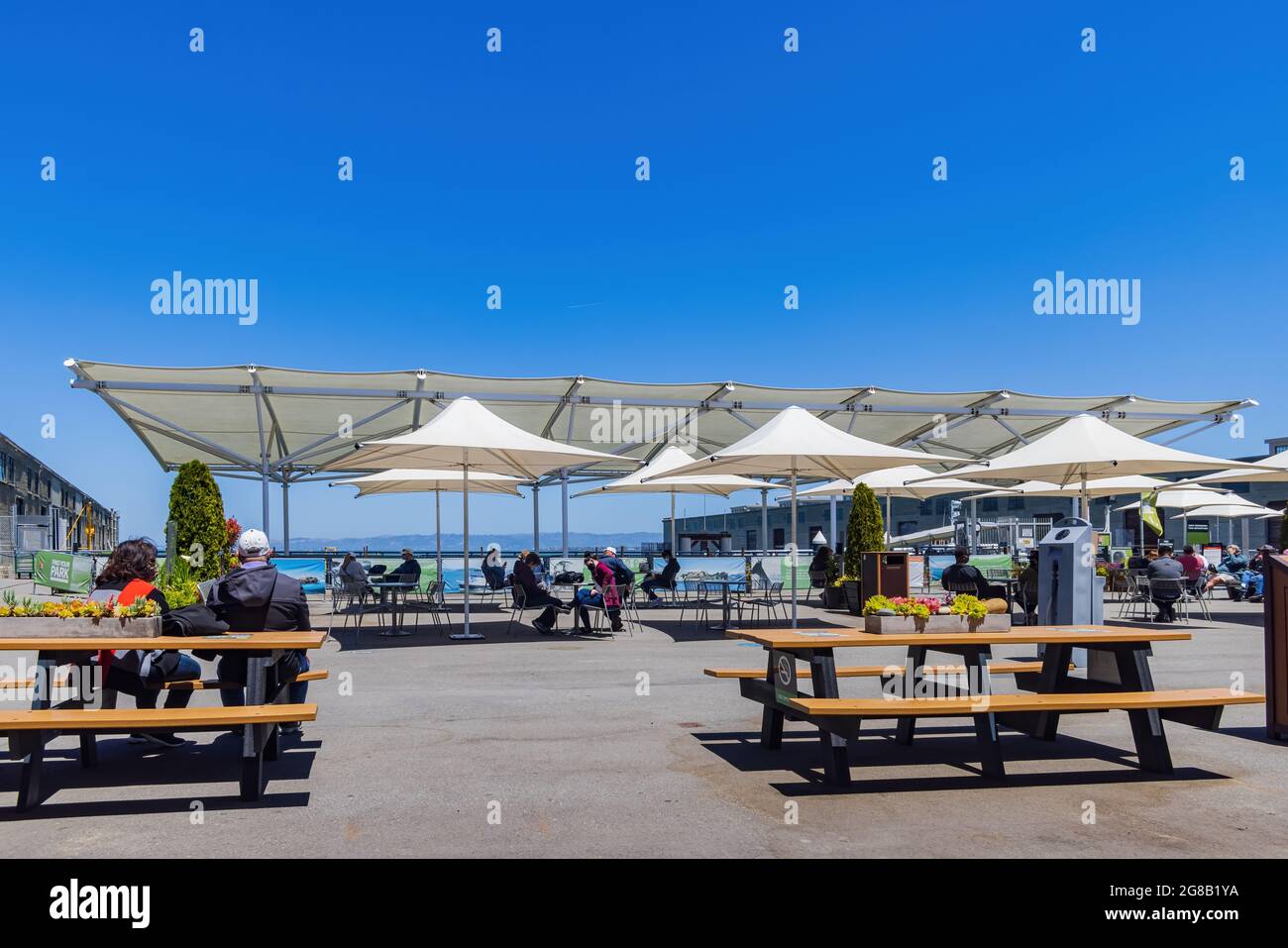 San Francisco, le 19 MAI 2021 - vue imprenable sur la salle d'attente des croisières Alcatraz City Cruises Banque D'Images