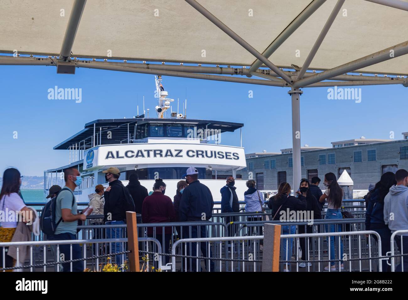 San Francisco, le 19 MAI 2021 - vue imprenable sur la salle d'attente des croisières Alcatraz City Cruises Banque D'Images