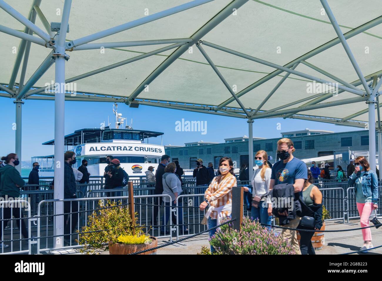 San Francisco, le 19 MAI 2021 - vue imprenable sur la salle d'attente des croisières Alcatraz City Cruises Banque D'Images