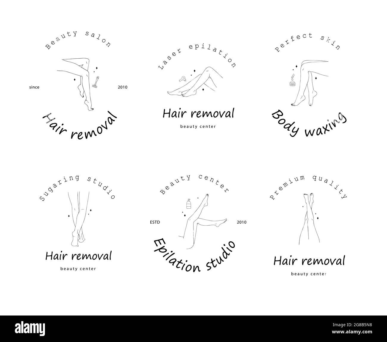 Jambes lisses pour femme. Épilation. Épilation au laser et à la cire. Illustration vectorielle des pieds élégants dans un style minimaliste tendance. Logo linéaire pour la beauté Illustration de Vecteur