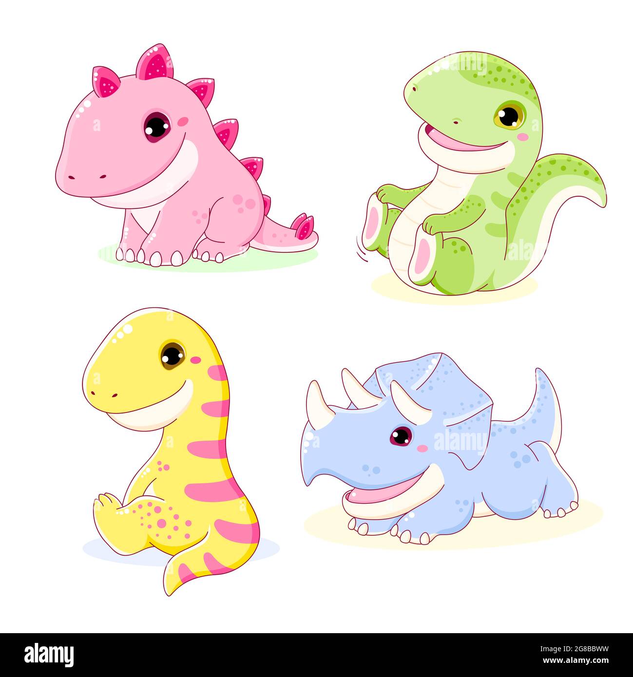 Ensemble de dinosaures mignons - stegosaurus, tyrannosaurus, diplodocus, triceratops. Collection de personnages kawaii. Illustration vectorielle EPS8 Illustration de Vecteur