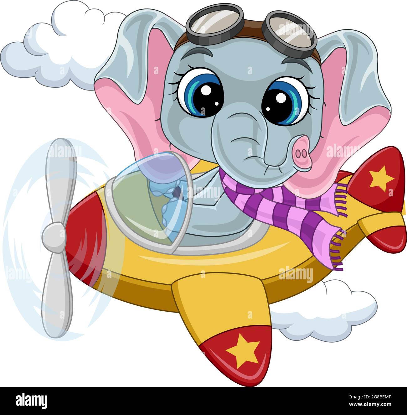 Dessin animé bébé éléphant opérant un avion Illustration de Vecteur